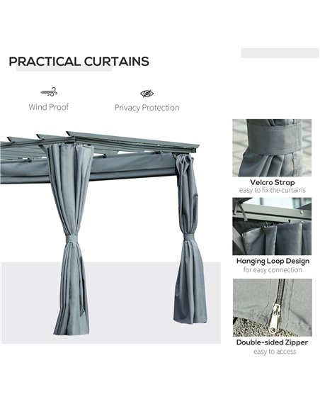 Outsunny 3.6 x 3(m) Outdoor Pergola Gazebo Retractable Canopy Garden Shelter Sun Shade Party with Curtains, Aluminum, Dark Grey  - pic 35863 | FastDaddyshop