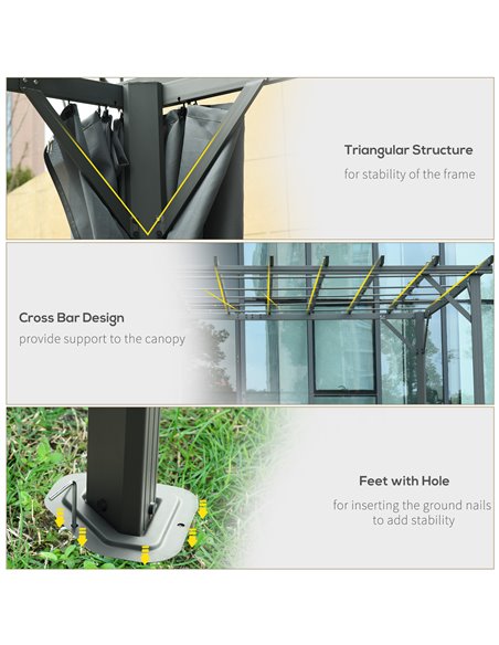 Outsunny 3.6 x 3(m) Outdoor Pergola Gazebo Retractable Canopy Garden Shelter Sun Shade Party with Curtains, Aluminum, Dark Grey  - pic 35864 | FastDaddyshop