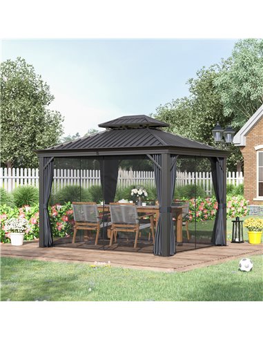 Outsunny 3.7 x 3(m) Outdoor Hardtop Gazebo Canopy Aluminum Frame with 2-Tier Roof, Grey 84C-204V02CG