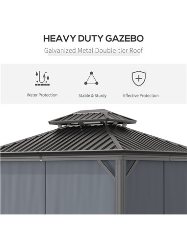Outsunny 3.7 x 3(m) Outdoor Hardtop Gazebo Canopy Aluminum Frame with 2-Tier Roof, Grey 84C-204V02CG