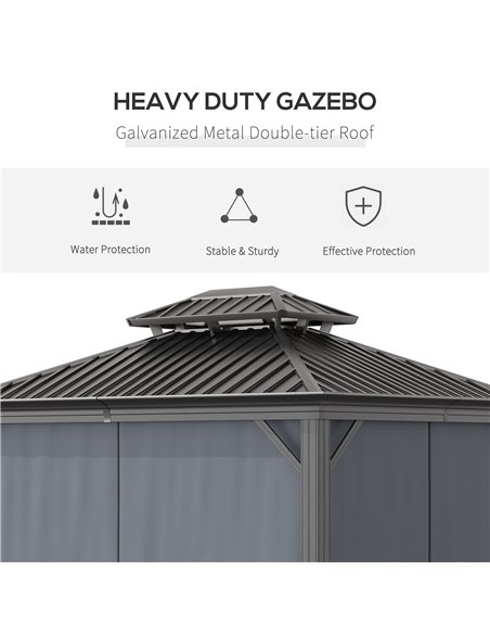 Outsunny 3.7 x 3(m) Outdoor Hardtop Gazebo Canopy Aluminum Frame with 2-Tier Roof, Grey 84C-204V02CG - pic 35897 | FastDaddyshop