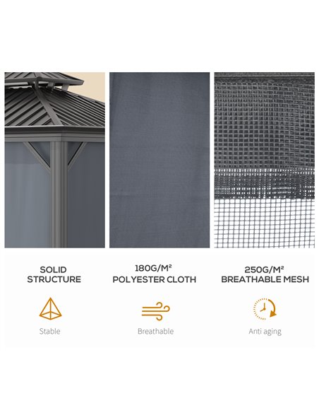 Outsunny 3.7 x 3(m) Outdoor Hardtop Gazebo Canopy Aluminum Frame with 2-Tier Roof, Grey 84C-204V02CG - pic 35898 | FastDaddyshop