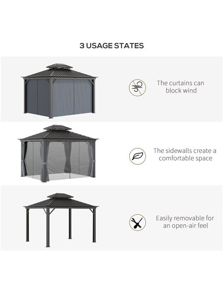 Outsunny 3.7 x 3(m) Outdoor Hardtop Gazebo Canopy Aluminum Frame with 2-Tier Roof & Mesh Netting Sidewalls for Patio, Grey 84C-2 - pic 35899 | FastDaddyshop