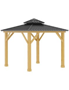 Outsunny 3x(3)M Outdoor Hardtop Gazebo Canopy with 2-Tier Roof, Grey & Natural 84C-253GY