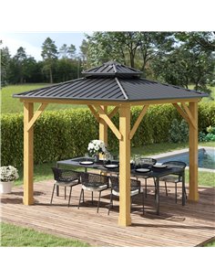 Outsunny 3x(3)M Outdoor Hardtop Gazebo Canopy with 2-Tier Roof, Grey & Natural 84C-253GY 2