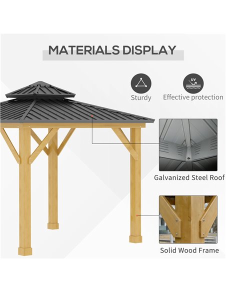 Outsunny 3x(3)M Outdoor Hardtop Gazebo Canopy with 2-Tier Roof and Solid Wood Frame Outdoor Patio Shelter for Patio, Garden, Gre - pic 35925 | FastDaddyshop