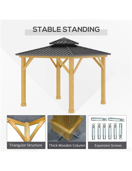 Outsunny 3x(3)M Outdoor Hardtop Gazebo Canopy with 2-Tier Roof and Solid Wood Frame Outdoor Patio Shelter for Patio, Garden, Gre - pic 35926 | FastDaddyshop