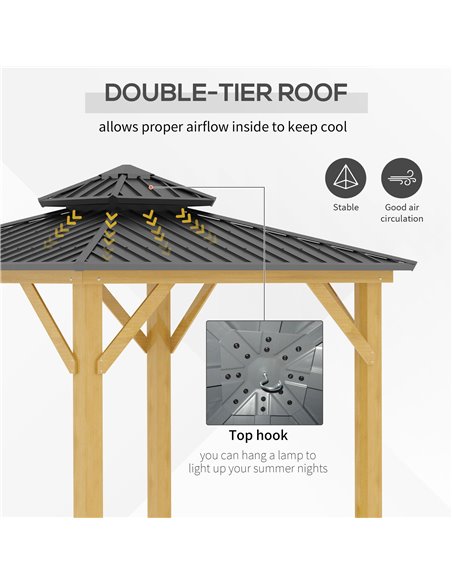 Outsunny 3x(3)M Outdoor Hardtop Gazebo Canopy with 2-Tier Roof and Solid Wood Frame Outdoor Patio Shelter for Patio, Garden, Gre - pic 35927 | FastDaddyshop