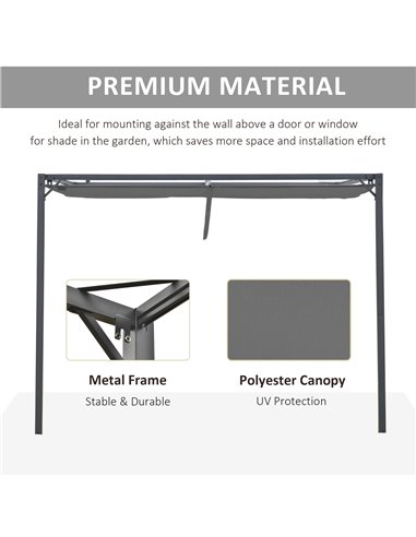 Outsunny 3(m) Outdoor Pergola Retractable Canopy Wall Mounted Gazebo Patio Shelter Sun Shade, Grey 84C-180GY