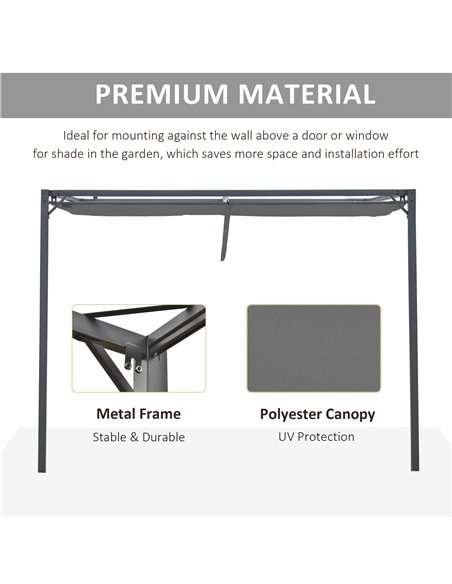 Outsunny 3(m) Outdoor Pergola Retractable Canopy Wall Mounted Gazebo Patio Shelter Sun Shade, Grey 84C-180GY - pic 35979 | FastDaddyshop