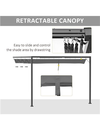 Outsunny 3(m) Outdoor Pergola Retractable Canopy Wall Mounted Gazebo Patio Shelter Sun Shade, Grey 84C-180GY