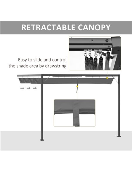Outsunny 3(m) Outdoor Pergola Retractable Canopy Wall Mounted Gazebo Patio Shelter Sun Shade, Grey 84C-180GY - pic 35980 | FastDaddyshop