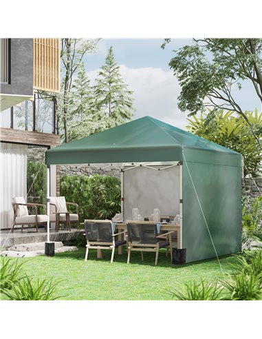 Outsunny 3 x 3 (M) Pop Up Gazebo with 2 Sidewalls, Green 84C-403V00GN