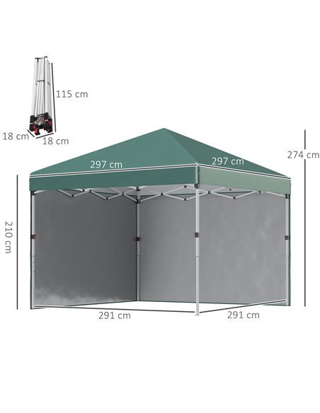 Outsunny 3 x 3 (M) Pop Up Gazebo with 2 Sidewalls, Green 84C-403V00GN - pic 35996 | FastDaddyshop