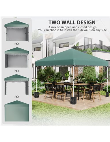 Outsunny 3 x 3 (M) Pop Up Gazebo with 2 Sidewalls, Leg Weight Bags and Carry Bag, Height Adjustable Party Tent Event Shelter for