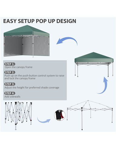 Outsunny 3 x 3 (M) Pop Up Gazebo with 2 Sidewalls, Leg Weight Bags and Carry Bag, Height Adjustable Party Tent Event Shelter for