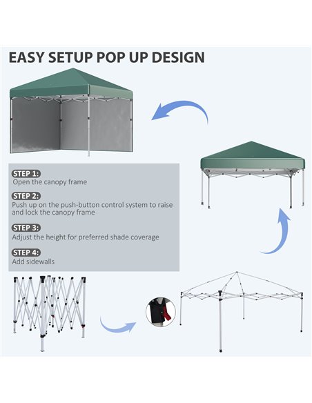 Outsunny 3 x 3 (M) Pop Up Gazebo with 2 Sidewalls, Leg Weight Bags and Carry Bag, Height Adjustable Party Tent Event Shelter for - pic 35998 | FastDaddyshop