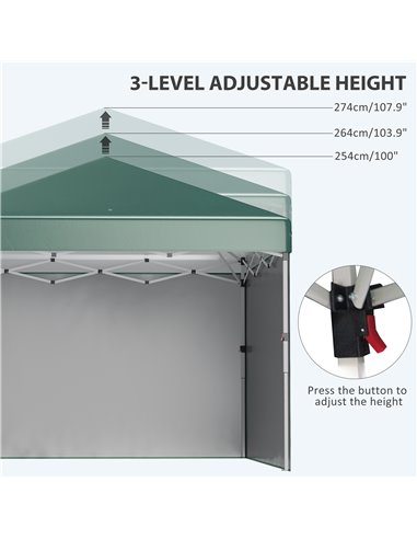 Outsunny 3 x 3 (M) Pop Up Gazebo with 2 Sidewalls, Leg Weight Bags and Carry Bag, Height Adjustable Party Tent Event Shelter for