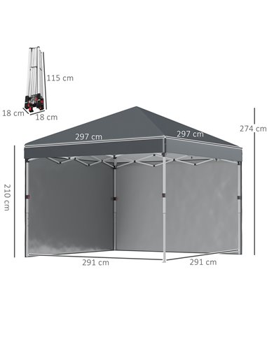 Outsunny 3 x 3 (M) Pop Up Gazebo with 2 Sidewalls, Dark Grey 84C-403V00CG