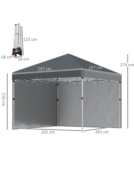 Outsunny 3 x 3 (M) Pop Up Gazebo with 2 Sidewalls, Dark Grey 84C-403V00CG - pic 36023 | FastDaddyshop