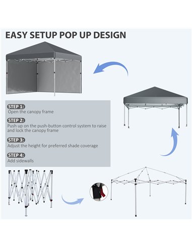 Outsunny 3 x 3 (M) Pop Up Gazebo with 2 Sidewalls, Leg Weight Bags and Carry Bag, Height Adjustable Party Tent Event Shelter for