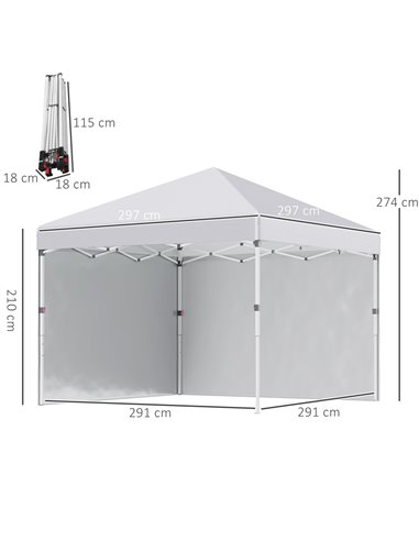 Outsunny 3 x 3 (M) Pop Up Gazebo with 2 Sidewalls, White 84C-403V00WT