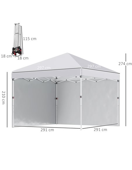 Outsunny 3 x 3 (M) Pop Up Gazebo with 2 Sidewalls, White 84C-403V00WT - pic 36032 | FastDaddyshop