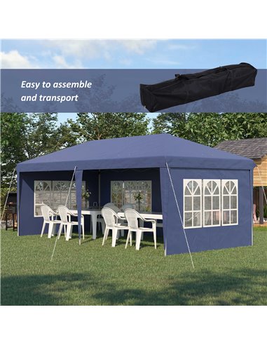 Outsunny 3 x 6m Pop Up Gazebo, Height Adjustable Marquee Party Tent with Sidewalls and Storage Bag, Blue 84C-431V00BU