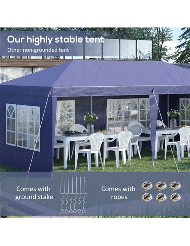 Outsunny 3 x 6m Pop Up Gazebo, Height Adjustable Marquee Party Tent with Sidewalls and Storage Bag, Blue 84C-431V00BU