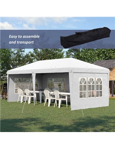 Outsunny 3 x 6m Pop Up Gazebo, Height Adjustable Marquee Party Tent with Sidewalls and Storage Bag, White 84C-431V00WT