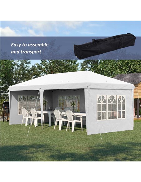 Outsunny 3 x 6m Pop Up Gazebo, Height Adjustable Marquee Party Tent with Sidewalls and Storage Bag, White 84C-431V00WT - pic 36069 | FastDaddyshop