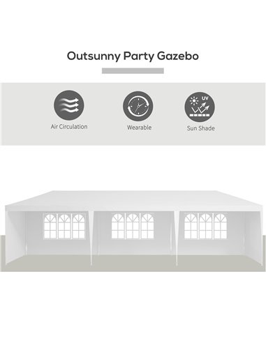 Outsunny 9 x 3m Garden Gazebo Marquee Party Wedding Tent Canopy - White 840-063V01WT