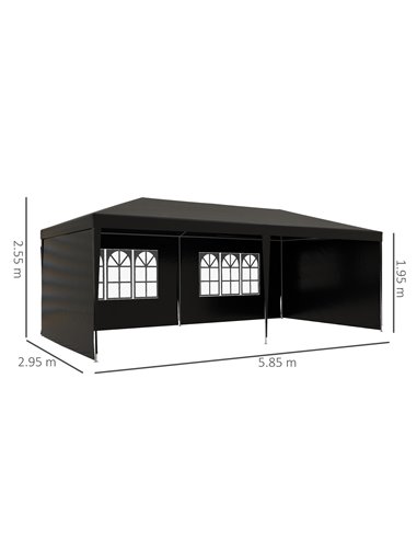 Outsunny 6 x 3 m Party Tent Gazebo Marquee Outdoor Patio Canopy Shelter with Windows and Side Panels, Black 840-062V01BK