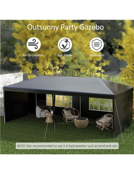 Outsunny 6 x 3 m Party Tent Gazebo Marquee Outdoor Patio Canopy Shelter with Windows and Side Panels, Black 840-062V01BK - pic 36087 | FastDaddyshop