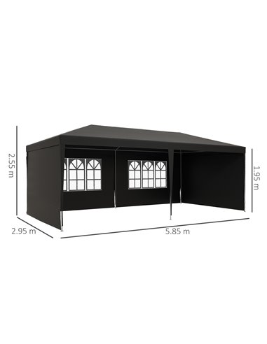 Outsunny 6 x 3 m Party Tent Gazebo Marquee Outdoor Patio Canopy Shelter with Windows and Side Panels, Dark Grey 840-062V01CG