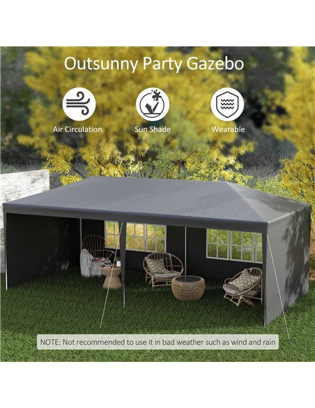 Outsunny 6 x 3 m Party Tent Gazebo Marquee Outdoor Patio Canopy Shelter with Windows and Side Panels, Dark Grey 840-062V01CG - pic 36096 | FastDaddyshop