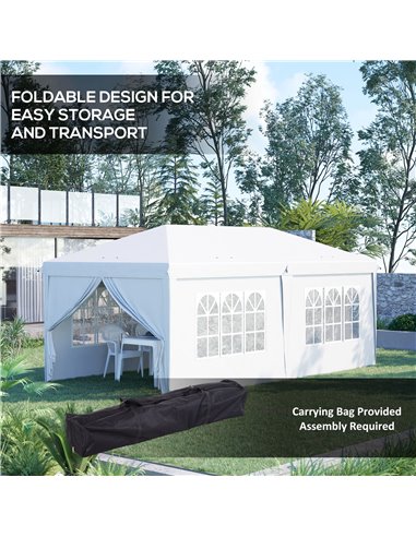 Outsunny 3 x 6 m Pop Up Gazebo with Sides and Windows, White 84C-425V01WT