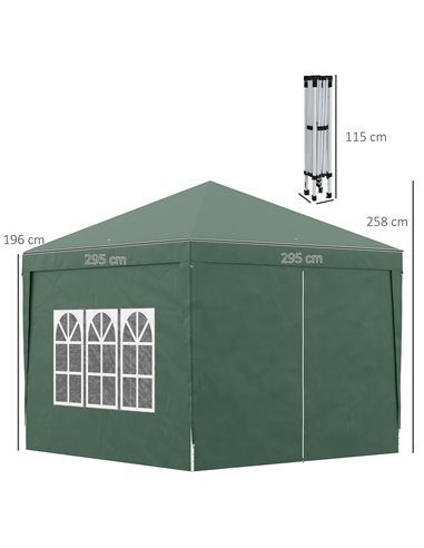 Outsunny 3 x 3m Pop Up Gazebo, Wedding Party Canopy Tent Marquee with Carry Bag and Windows, Green 84C-430V00GN