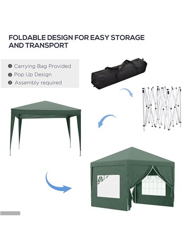 Outsunny 3 x 3m Pop Up Gazebo, Wedding Party Canopy Tent Marquee with Carry Bag and Windows, Green 84C-430V00GN