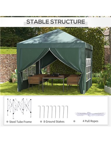 Outsunny 3 x 3m Pop Up Gazebo, Wedding Party Canopy Tent Marquee with Carry Bag and Windows, Green 84C-430V00GN