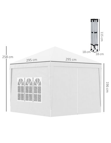 Outsunny 3 x 3m Pop Up Gazebo, Wedding Party Canopy Tent Marquee with Carry Bag and Windows, White 84C-430V00WT