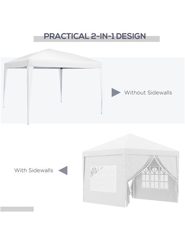Outsunny 3 x 3m Pop Up Gazebo, Wedding Party Canopy Tent Marquee with Carry Bag and Windows, White 84C-430V00WT