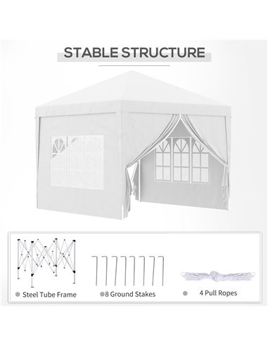 Outsunny 3 x 3m Pop Up Gazebo, Wedding Party Canopy Tent Marquee with Carry Bag and Windows, White 84C-430V00WT