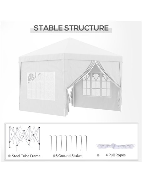 Outsunny 3 x 3m Pop Up Gazebo, Wedding Party Canopy Tent Marquee with Carry Bag and Windows, White 84C-430V00WT - pic 36142 | FastDaddyshop