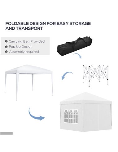 Outsunny 3 x 3m Pop Up Gazebo, Wedding Party Canopy Tent Marquee with Carry Bag and Windows, White 84C-430V00WT
