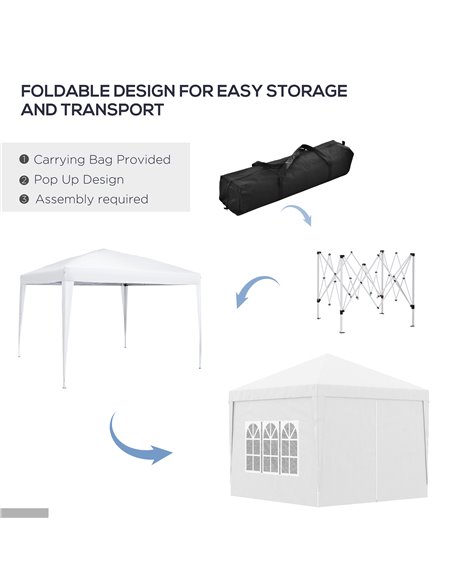 Outsunny 3 x 3m Pop Up Gazebo, Wedding Party Canopy Tent Marquee with Carry Bag and Windows, White 84C-430V00WT - pic 36143 | FastDaddyshop