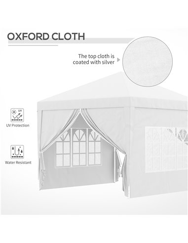 Outsunny 3 x 3m Pop Up Gazebo, Wedding Party Canopy Tent Marquee with Carry Bag and Windows, White 84C-430V00WT