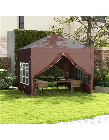 Outsunny 3 x 3m Pop Up Gazebo, Wedding Party Canopy Tent Marquee with Carry Bag and Windows, Coffee 84C-430V00CF