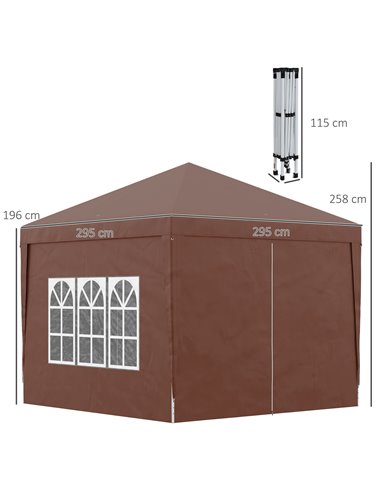 Outsunny 3 x 3m Pop Up Gazebo, Wedding Party Canopy Tent Marquee with Carry Bag and Windows, Coffee 84C-430V00CF