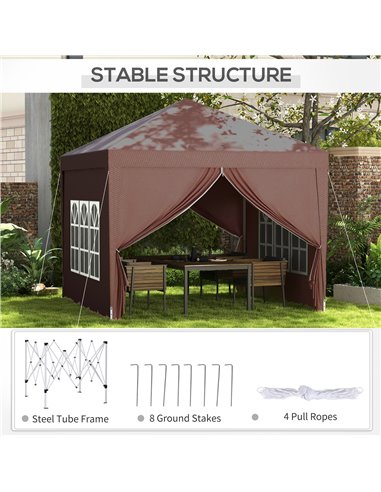 Outsunny 3 x 3m Pop Up Gazebo, Wedding Party Canopy Tent Marquee with Carry Bag and Windows, Coffee 84C-430V00CF